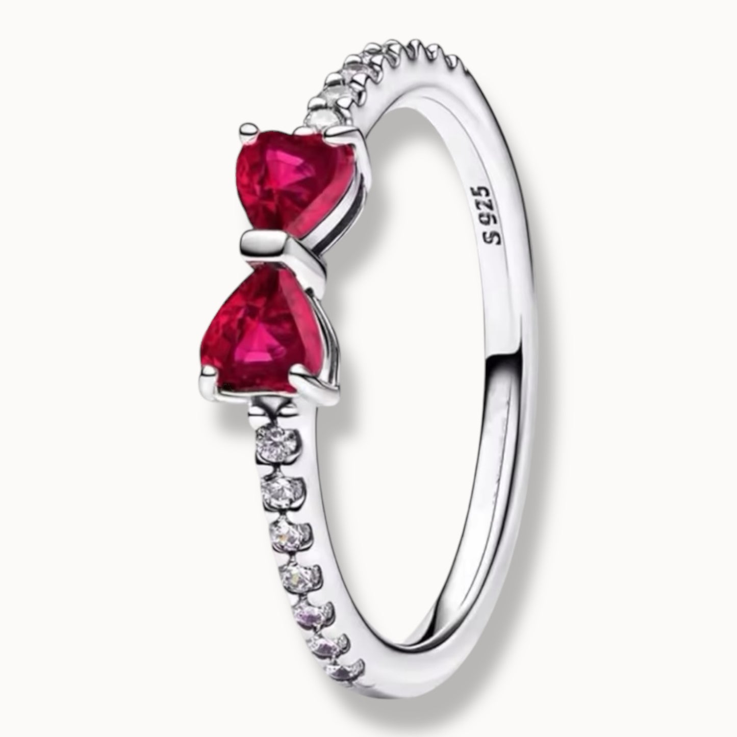 925 Sterling Silver Ruby Red Bow Ring