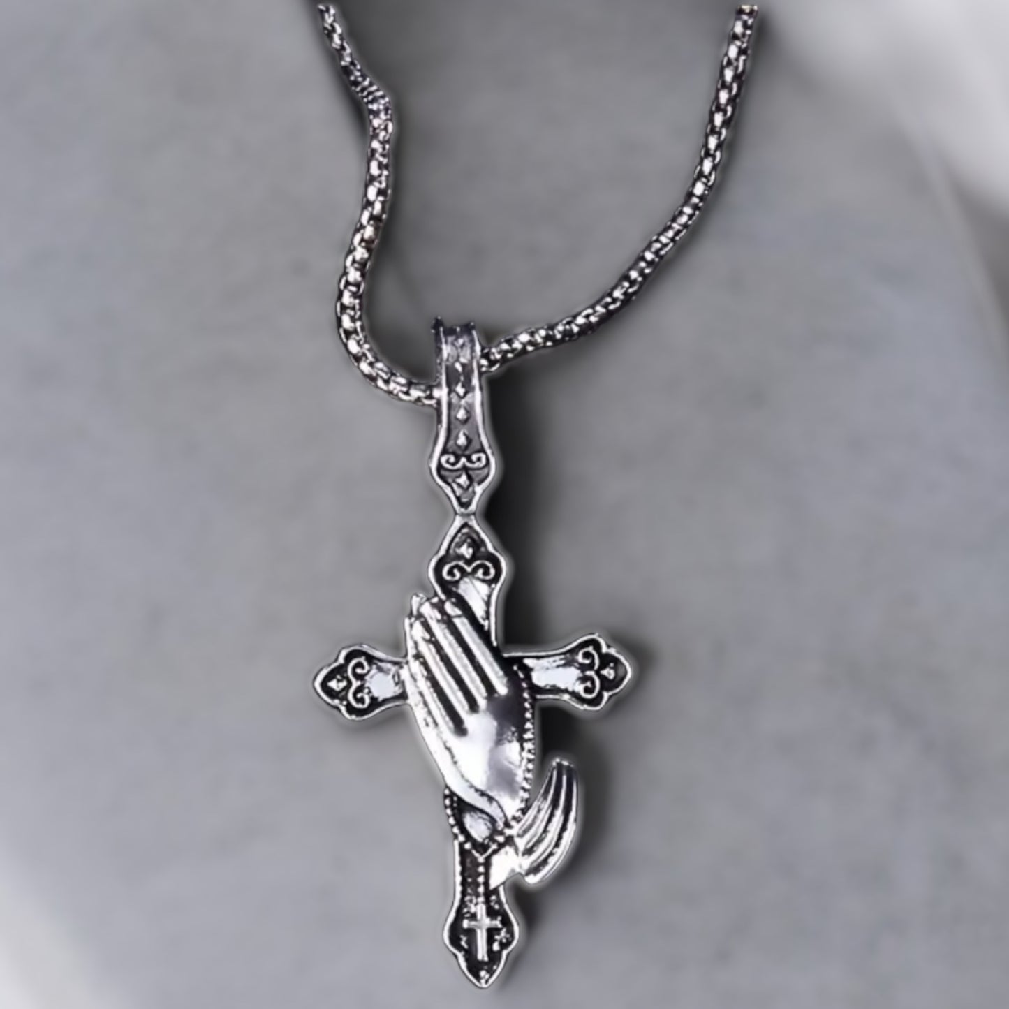 Hands In Prayers Mens Stainless Steel Necklace Necklace