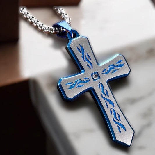 Steel Blue Cross Stainless Steel Necklace