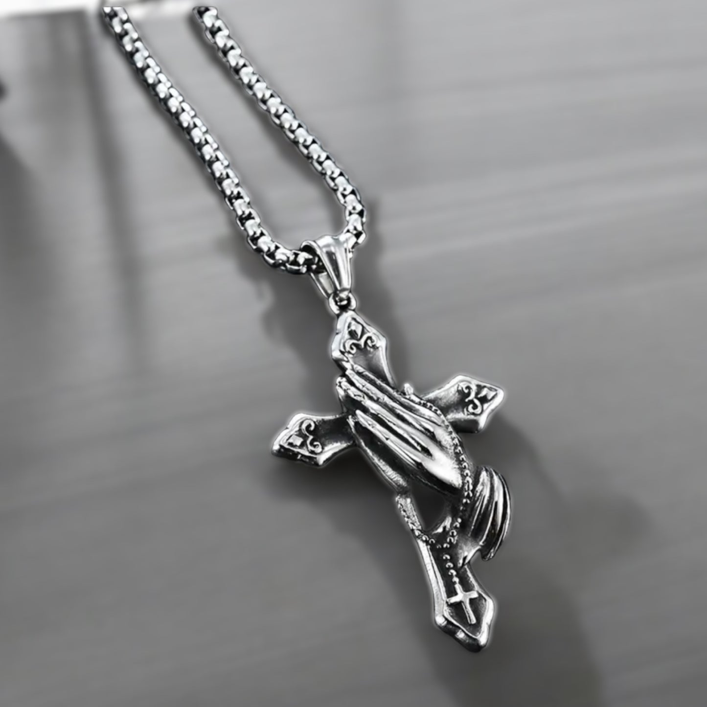 Hands In Prayers Mens Stainless Steel Necklace Necklace