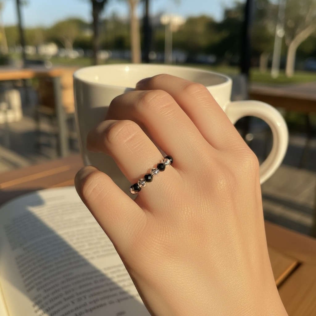 Moonstone Light Beaded Ring